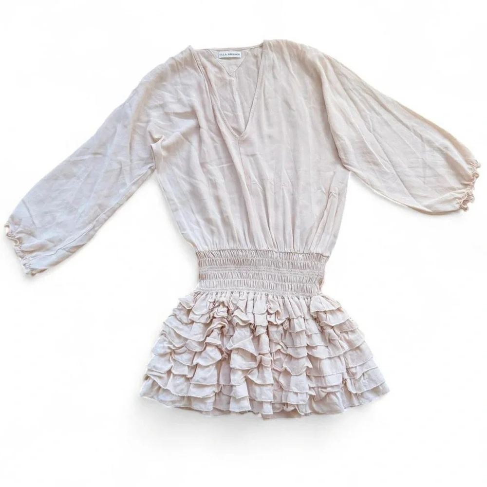 Ulla Johnson 100% Silk Piera Pleated Ruffled Matte Satin Drop Waist Dress Size 0 - Picture 5 of 16